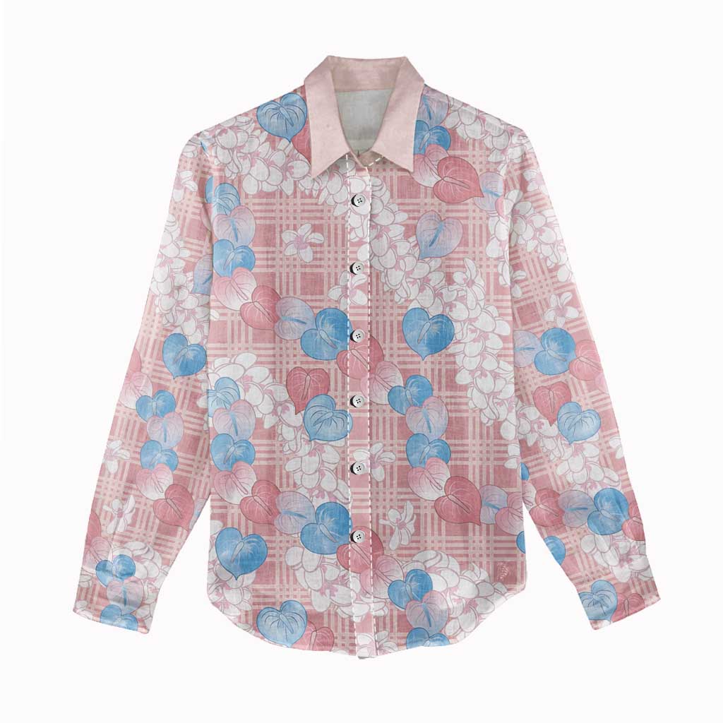 Anthurium Plumeria Lei Pastel Women Casual Shirt Pink Hawaiian Splendid Palaka