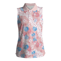 Anthurium Plumeria Lei Pastel Women Sleeveless Polo Shirt Pink Hawaiian Splendid Palaka