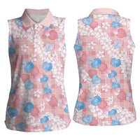 Anthurium Plumeria Lei Pastel Women Sleeveless Polo Shirt Pink Hawaiian Splendid Palaka