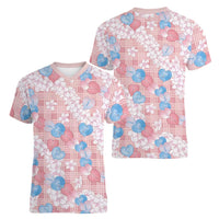 Anthurium Plumeria Lei Pastel Women V-Neck T-Shirt Pink Hawaiian Splendid Palaka