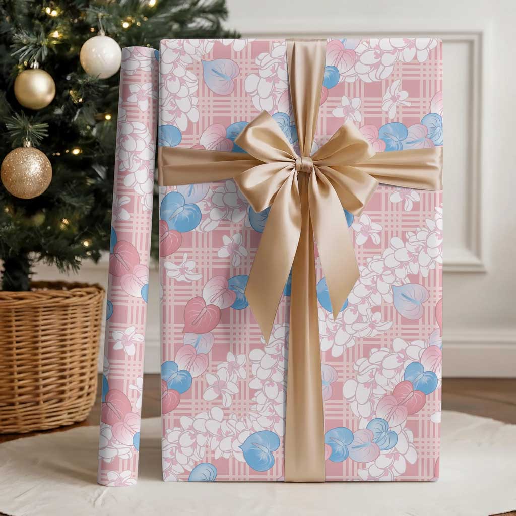 Anthurium Plumeria Lei Pastel Wrapping Paper Pink Hawaiian Splendid Palaka LT01 - Polynesian Pride