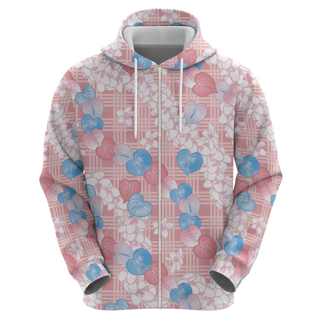 Anthurium Plumeria Lei Pastel Zip Hoodie Pink Hawaiian Splendid Palaka