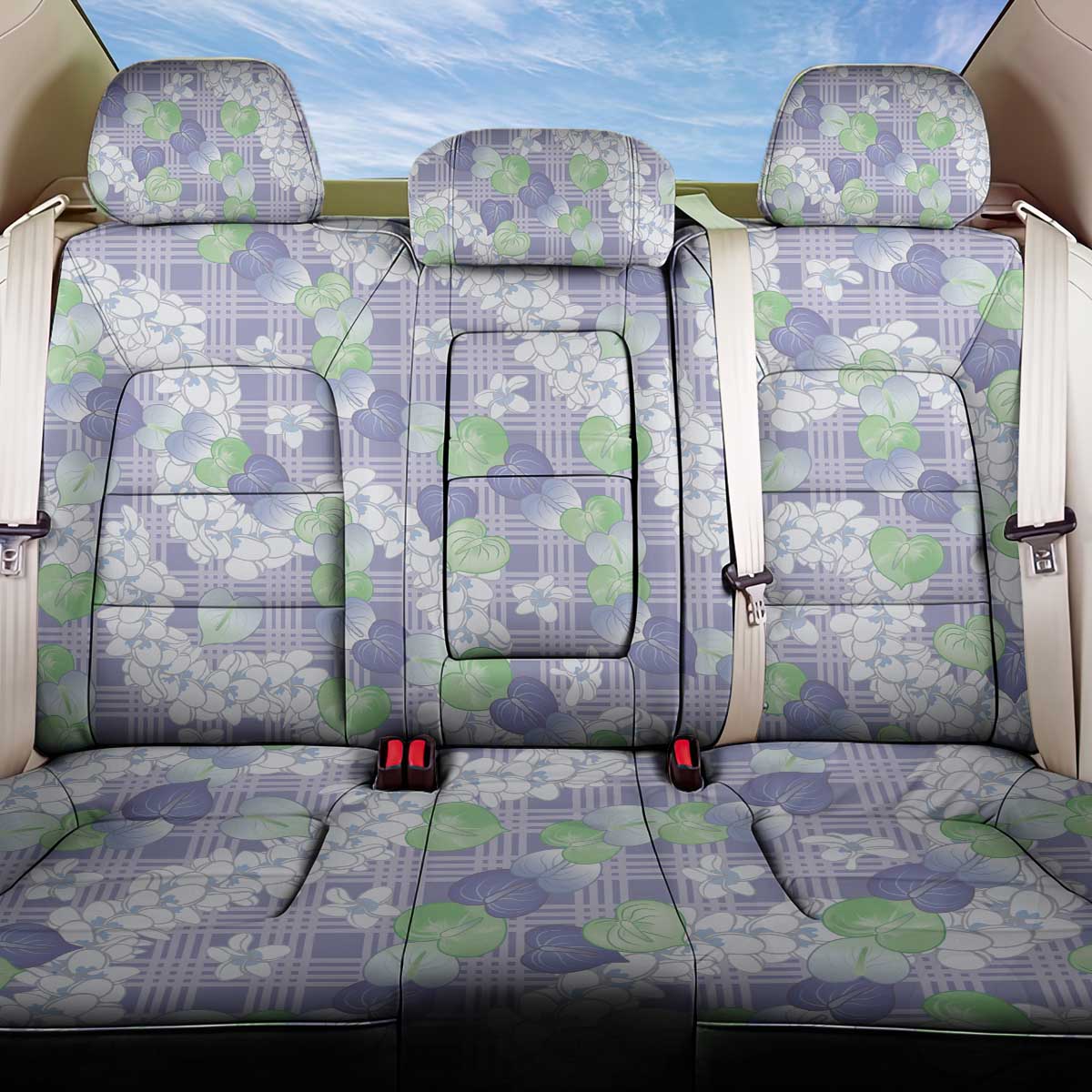 Anthurium Plumeria Lei Pastel Back Car Seat Cover Purple Hawaiian Splendid Palaka