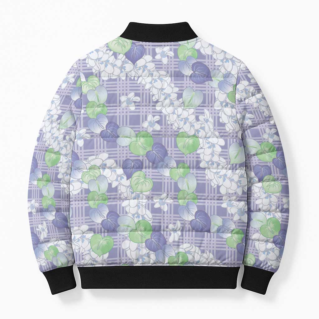 Anthurium Plumeria Lei Pastel Bomber Puffer Jacket Purple Hawaiian Splendid Palaka