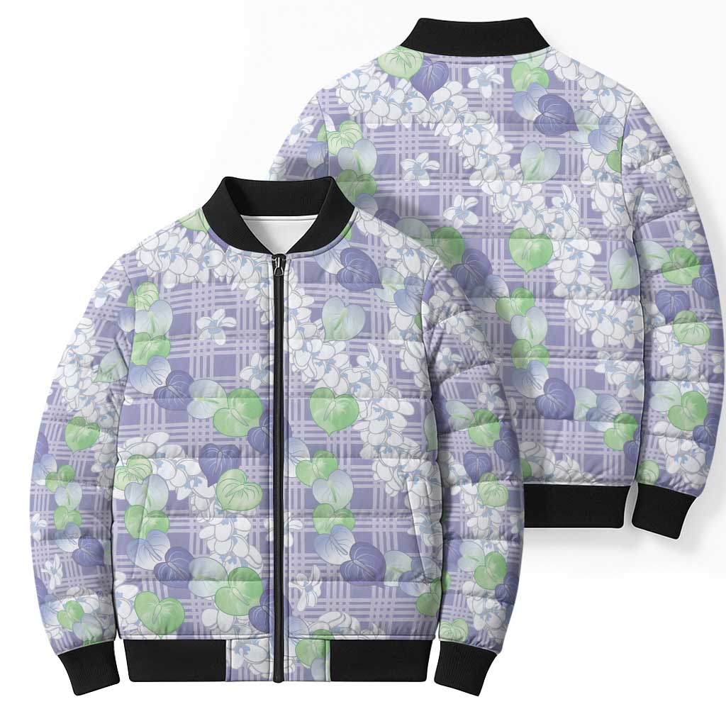 Anthurium Plumeria Lei Pastel Bomber Puffer Jacket Purple Hawaiian Splendid Palaka