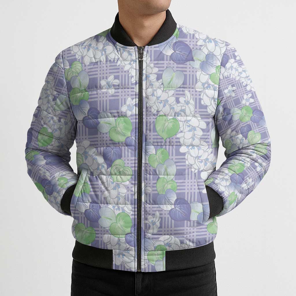 Anthurium Plumeria Lei Pastel Bomber Puffer Jacket Purple Hawaiian Splendid Palaka
