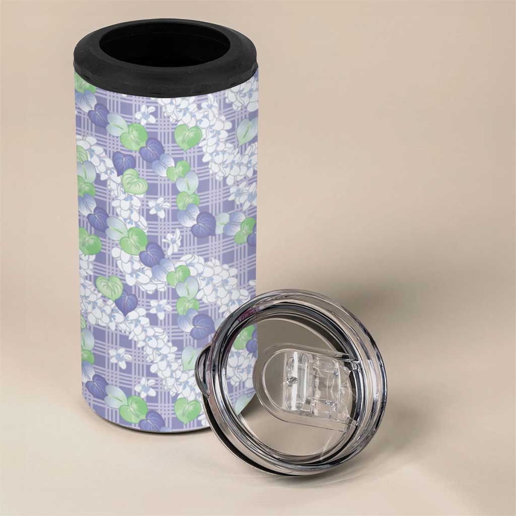 Anthurium Plumeria Lei Pastel 4 in 1 Can Cooler Tumbler Purple Hawaiian Splendid Palaka