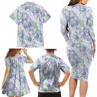 Anthurium Plumeria Lei Pastel Family Matching Long Sleeve Bodycon Dress and Hawaiian Shirt Purple Hawaiian Splendid Palaka