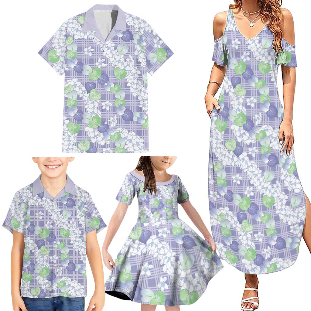 Anthurium Plumeria Lei Pastel Family Matching Summer Maxi Dress and Hawaiian Shirt Purple Hawaiian Splendid Palaka