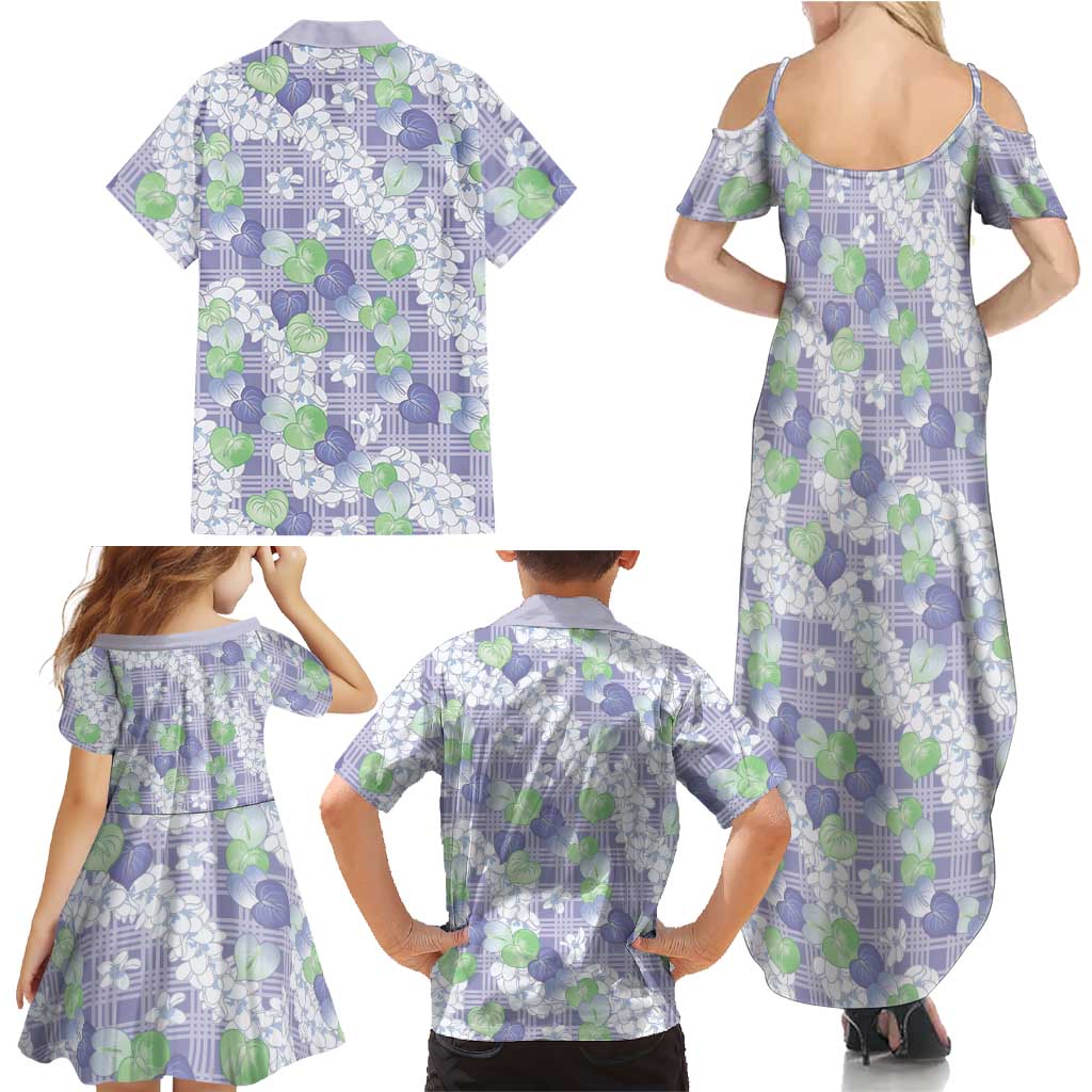 Anthurium Plumeria Lei Pastel Family Matching Summer Maxi Dress and Hawaiian Shirt Purple Hawaiian Splendid Palaka