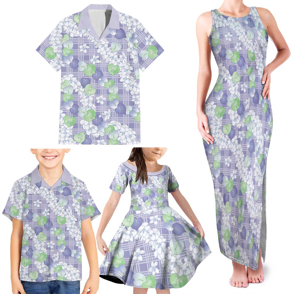 Anthurium Plumeria Lei Pastel Family Matching Tank Maxi Dress and Hawaiian Shirt Purple Hawaiian Splendid Palaka