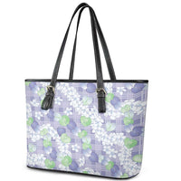 Anthurium Plumeria Lei Pastel Leather Tote Bag Purple Hawaiian Splendid Palaka