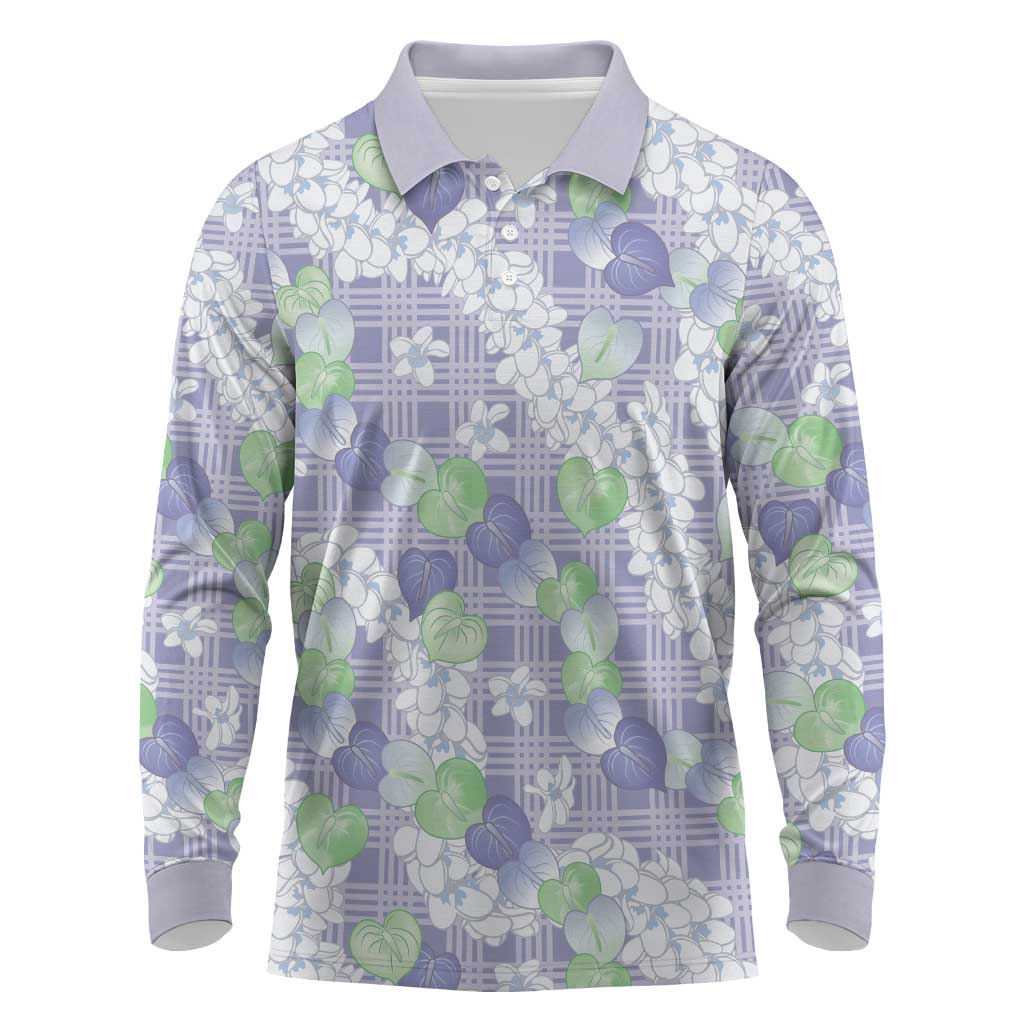 Anthurium Plumeria Lei Pastel Long Sleeve Polo Shirt Purple Hawaiian Splendid Palaka LT01 Purple - Polynesian Pride