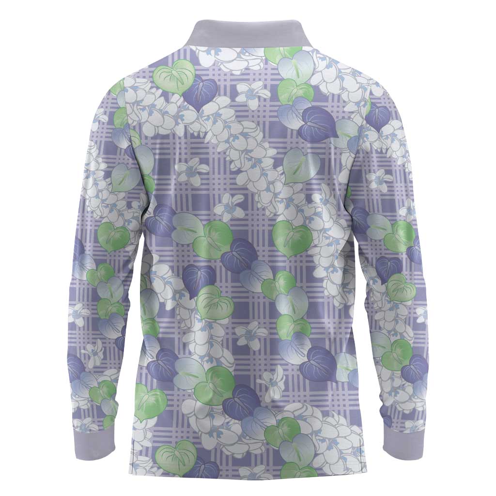 Anthurium Plumeria Lei Pastel Long Sleeve Polo Shirt Purple Hawaiian Splendid Palaka LT01 - Polynesian Pride