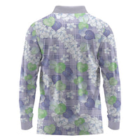 Anthurium Plumeria Lei Pastel Long Sleeve Polo Shirt Purple Hawaiian Splendid Palaka LT01 - Polynesian Pride