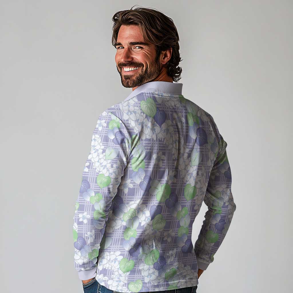 Anthurium Plumeria Lei Pastel Long Sleeve Polo Shirt Purple Hawaiian Splendid Palaka LT01 - Polynesian Pride