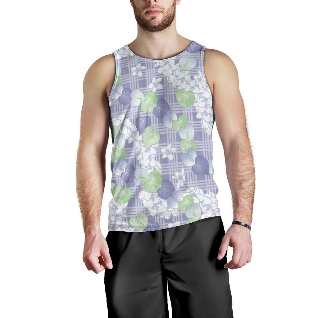 Anthurium Plumeria Lei Pastel Men Tank Top Purple Hawaiian Splendid Palaka