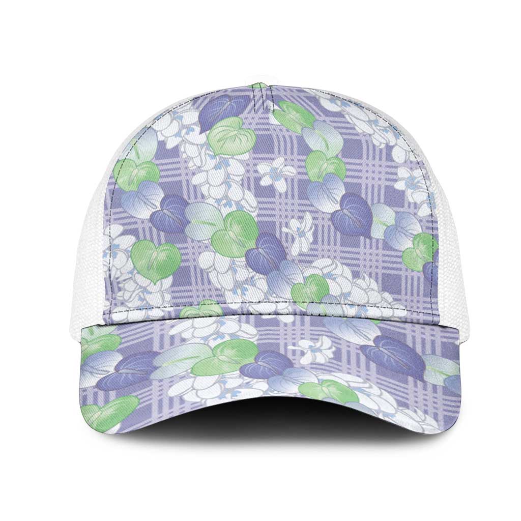 Anthurium Plumeria Lei Pastel Mesh Trucker Cap Purple Hawaiian Splendid Palaka LT01 One Size White Purple - Polynesian Pride