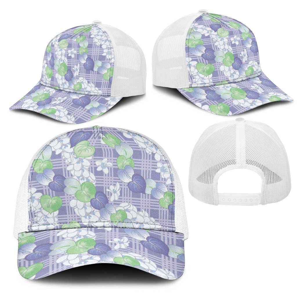 Anthurium Plumeria Lei Pastel Mesh Trucker Cap Purple Hawaiian Splendid Palaka LT01 - Polynesian Pride