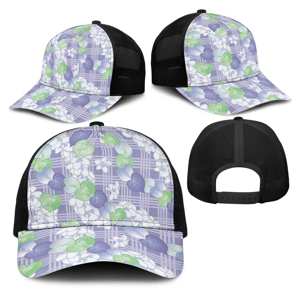 Anthurium Plumeria Lei Pastel Mesh Trucker Cap Purple Hawaiian Splendid Palaka LT01 - Polynesian Pride