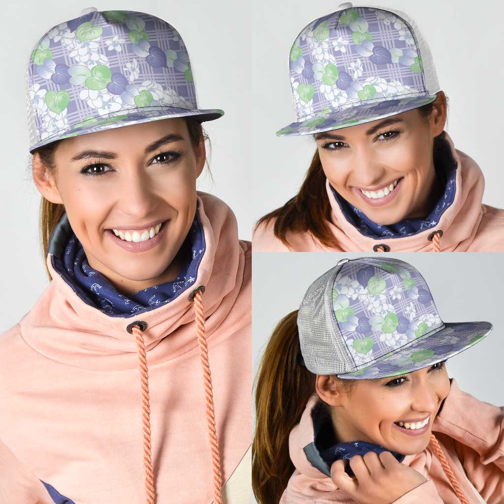 Anthurium Plumeria Lei Pastel Mesh Trucker Cap Purple Hawaiian Splendid Palaka LT01 - Polynesian Pride