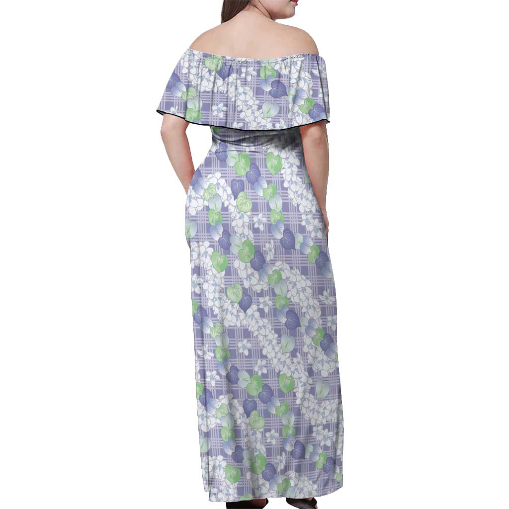 Anthurium Plumeria Lei Pastel Off Shoulder Maxi Dress Purple Hawaiian Splendid Palaka LT01 - Polynesian Pride