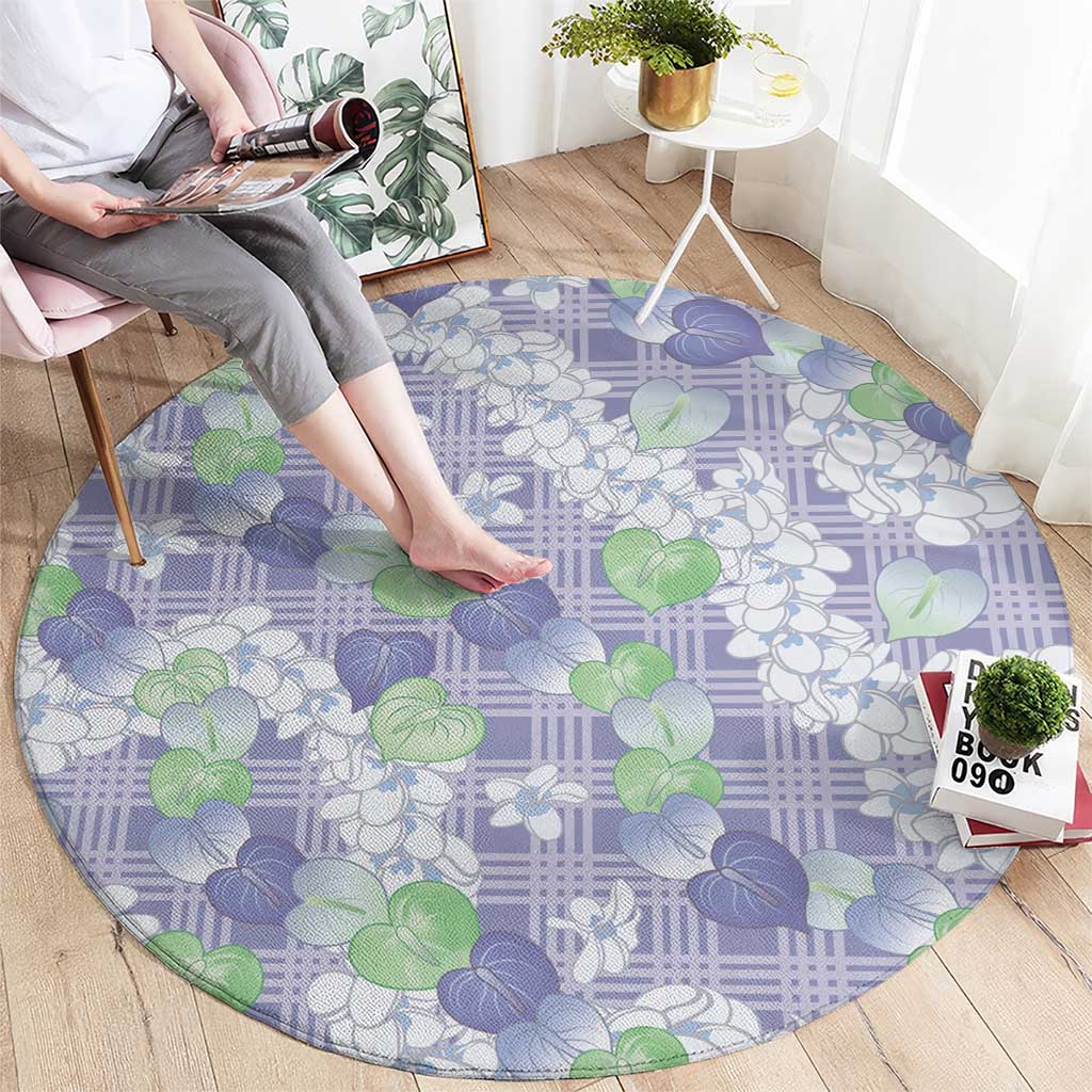 Anthurium Plumeria Lei Pastel Round Carpet Purple Hawaiian Splendid Palaka LT01 - Polynesian Pride