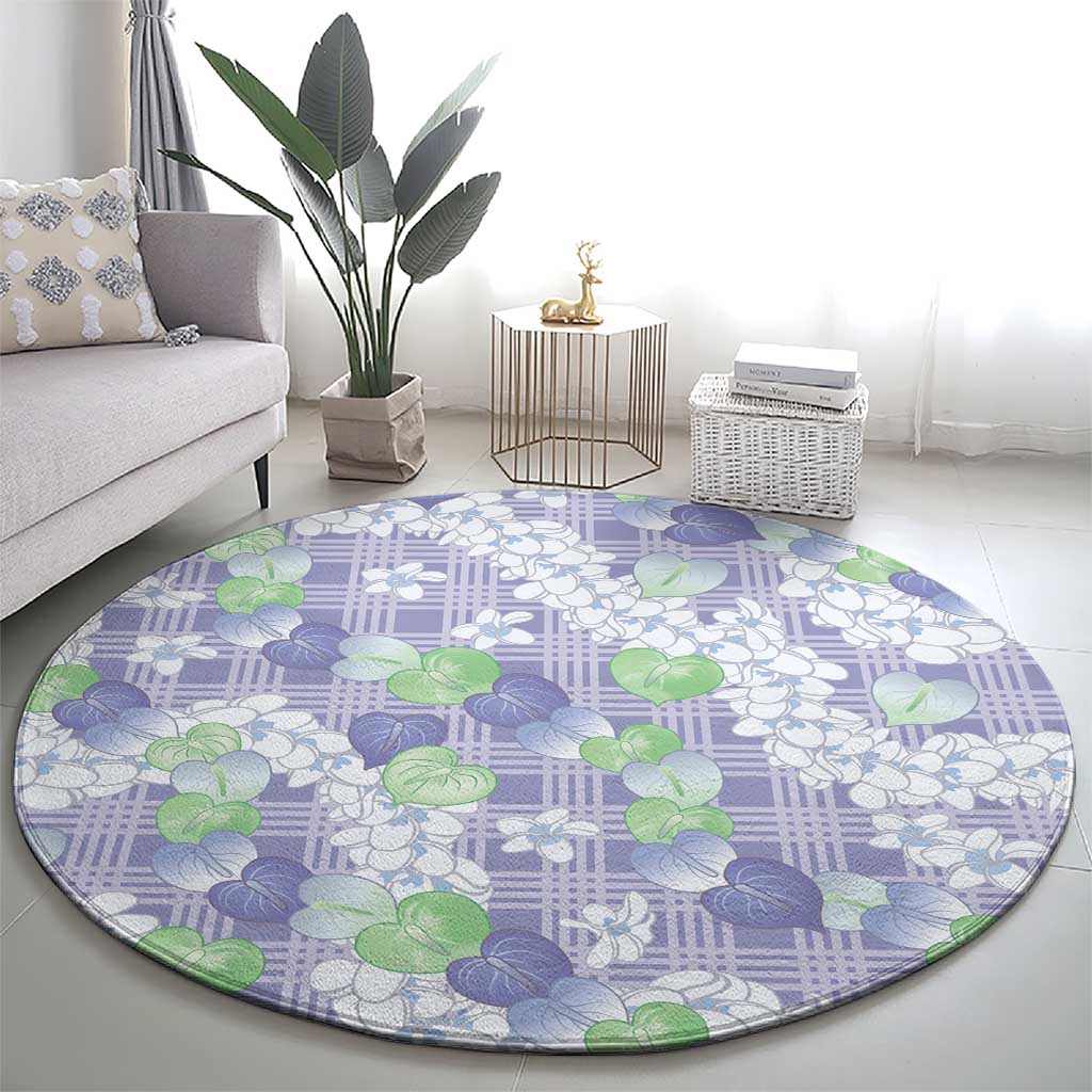 Anthurium Plumeria Lei Pastel Round Carpet Purple Hawaiian Splendid Palaka LT01 - Polynesian Pride