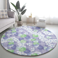 Anthurium Plumeria Lei Pastel Round Carpet Purple Hawaiian Splendid Palaka LT01 - Polynesian Pride