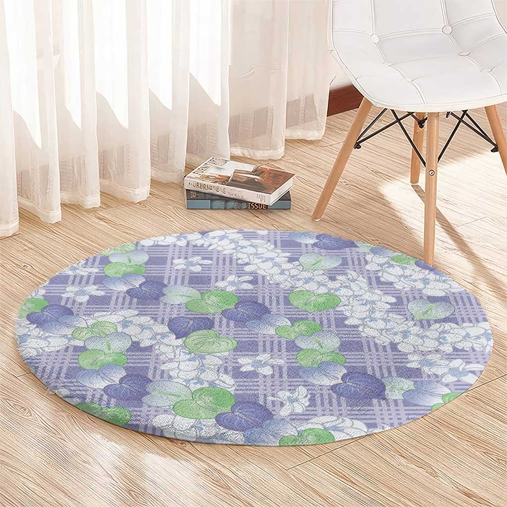Anthurium Plumeria Lei Pastel Round Carpet Purple Hawaiian Splendid Palaka LT01 - Polynesian Pride