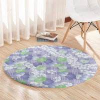 Anthurium Plumeria Lei Pastel Round Carpet Purple Hawaiian Splendid Palaka LT01 - Polynesian Pride