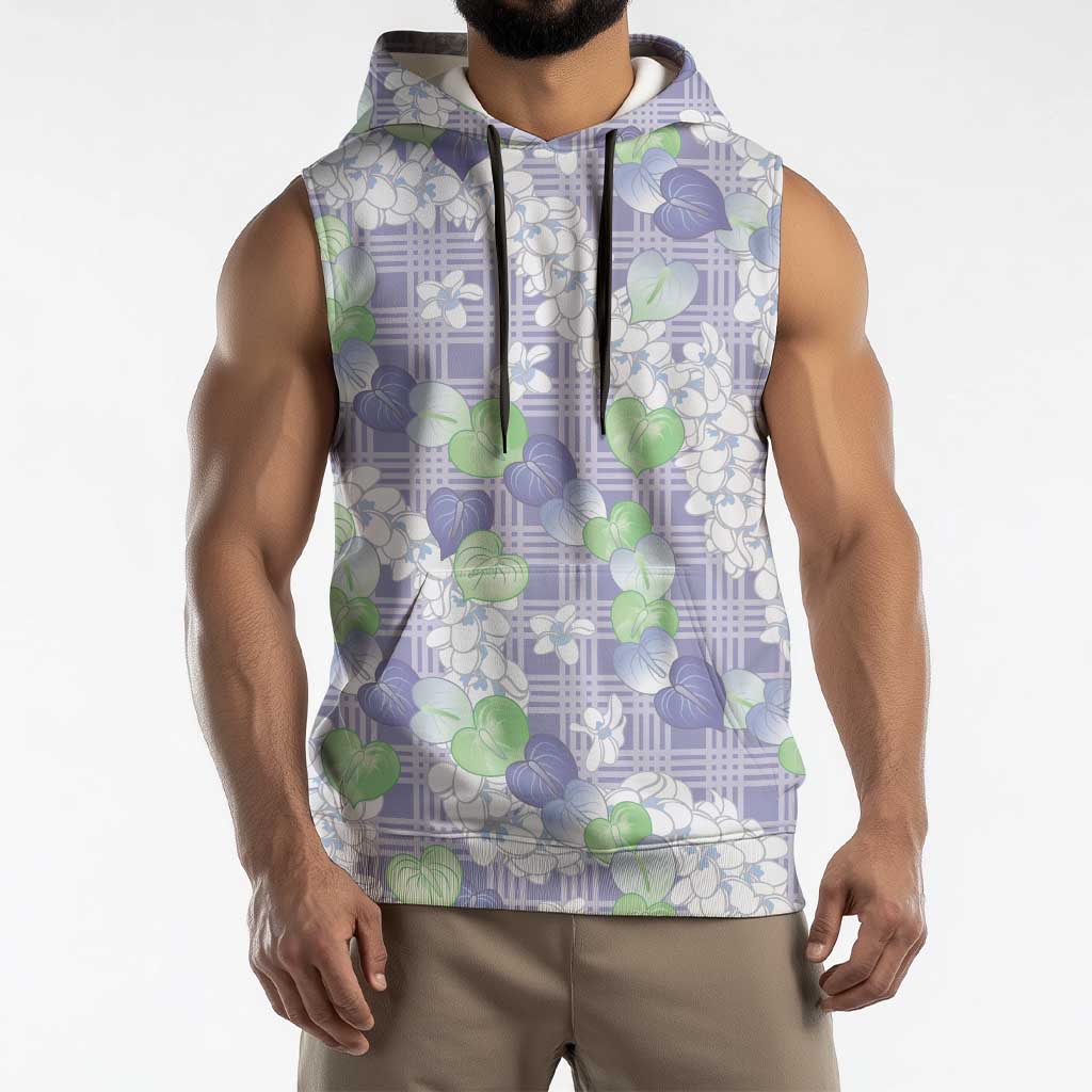 Anthurium Plumeria Lei Pastel Sleeveless Hoodie Purple Hawaiian Splendid Palaka