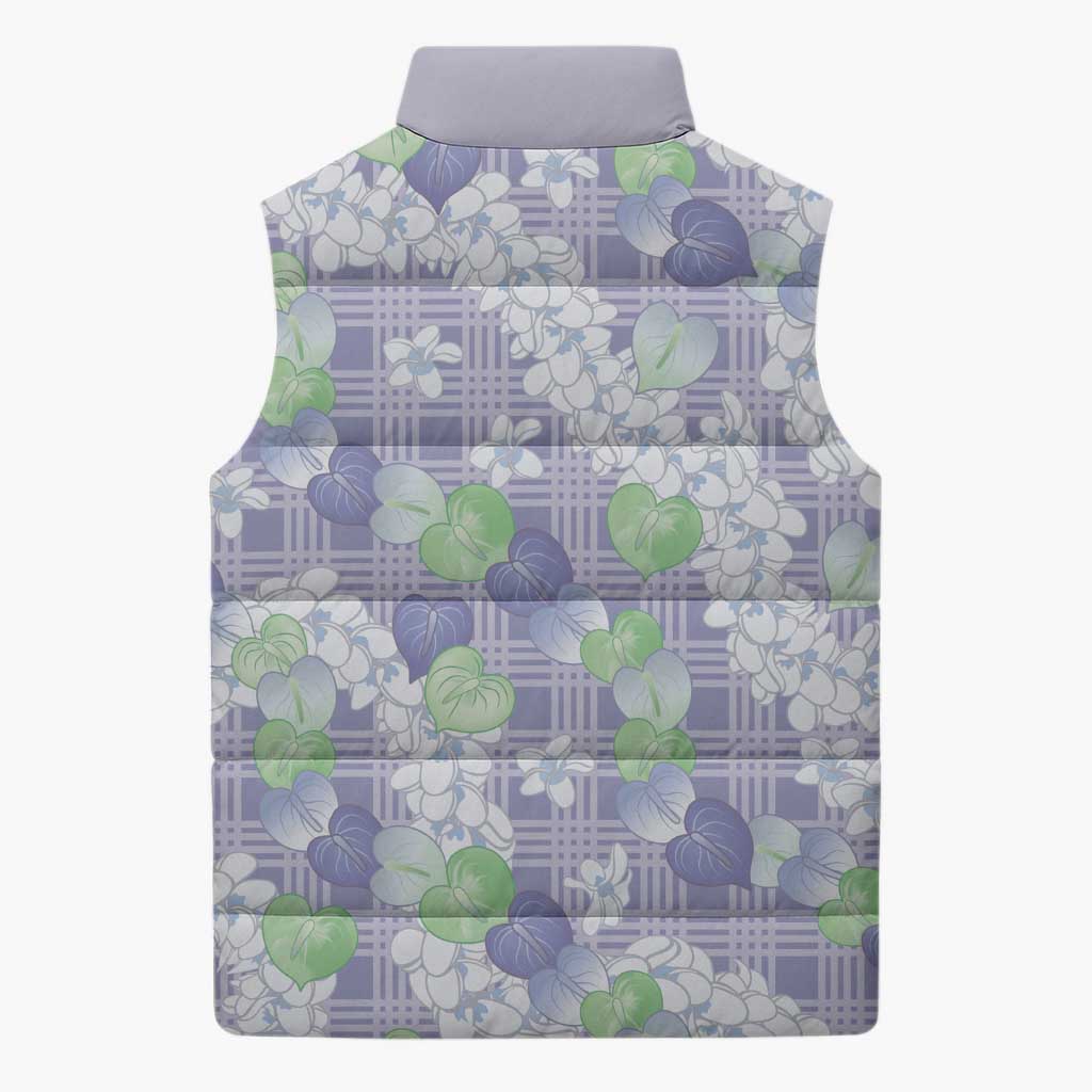 Anthurium Plumeria Lei Pastel Sleeveless Puffer Jacket Purple Hawaiian Splendid Palaka