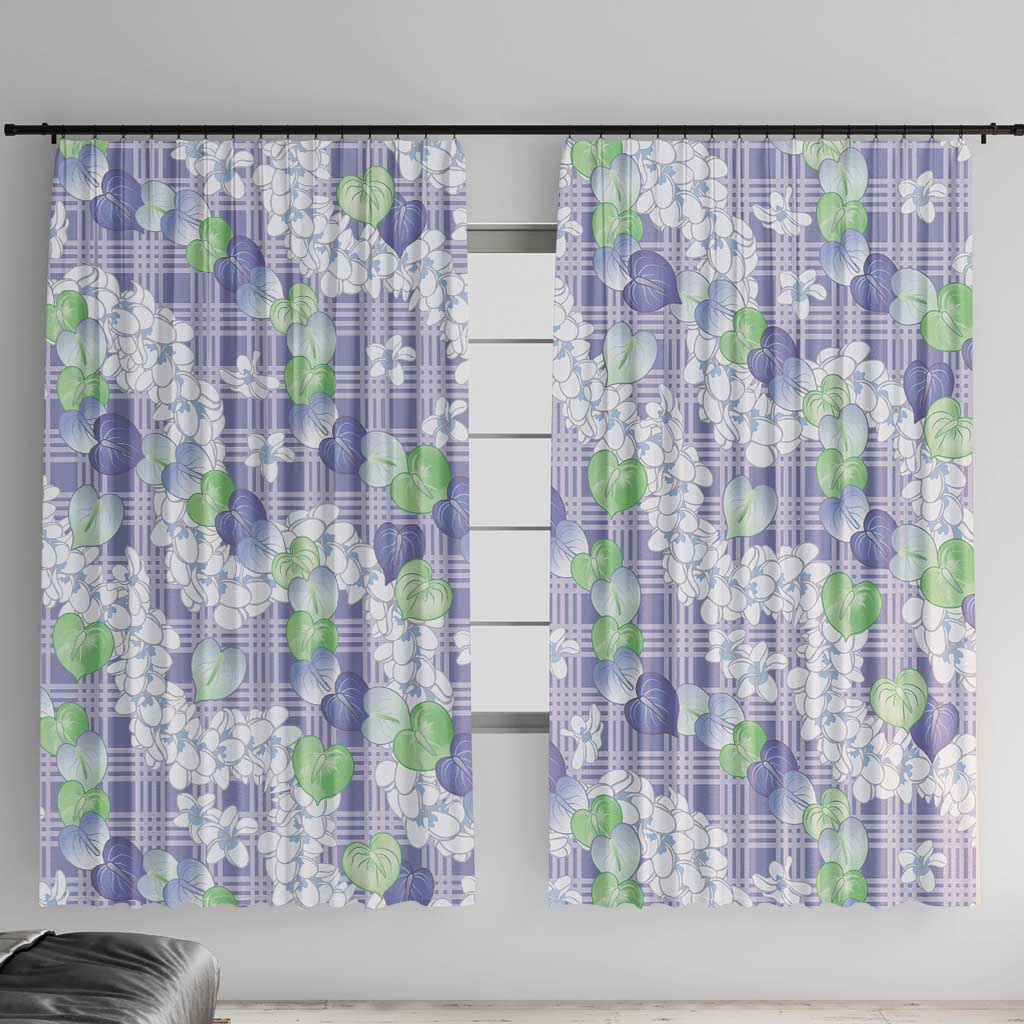 Anthurium Plumeria Lei Pastel Window Curtain Purple Hawaiian Splendid Palaka LT01 With Hooks Purple - Polynesian Pride