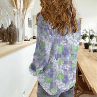 Anthurium Plumeria Lei Pastel Women Casual Shirt Purple Hawaiian Splendid Palaka