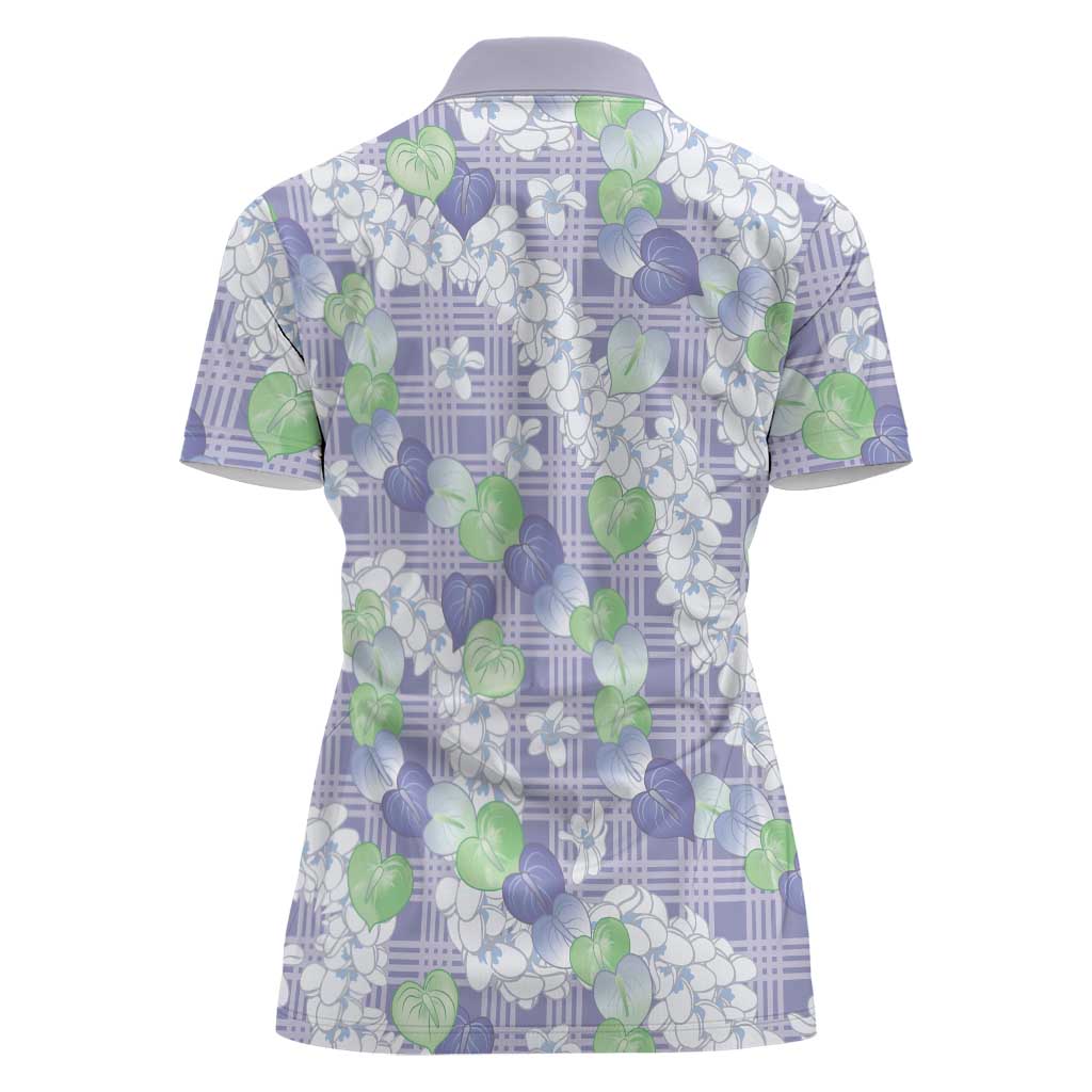 Anthurium Plumeria Lei Pastel Women Polo Shirt Purple Hawaiian Splendid Palaka