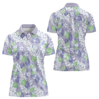 Anthurium Plumeria Lei Pastel Women Polo Shirt Purple Hawaiian Splendid Palaka