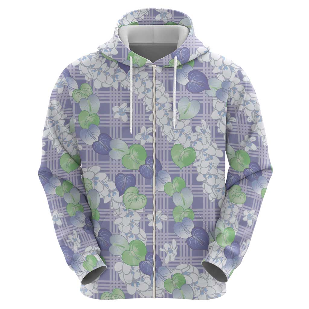 Anthurium Plumeria Lei Pastel Zip Hoodie Purple Hawaiian Splendid Palaka