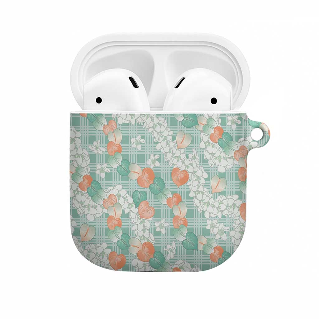 Anthurium Plumeria Lei Pastel AirPods Case Teal Hawaiian Splendid Palaka LT01 Teal - Polynesian Pride