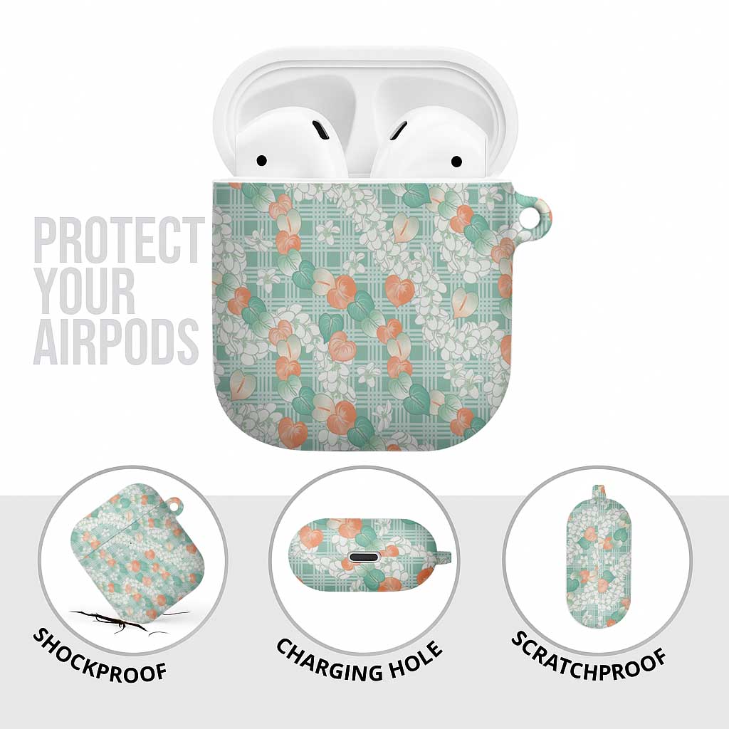 Anthurium Plumeria Lei Pastel AirPods Case Teal Hawaiian Splendid Palaka LT01 - Polynesian Pride