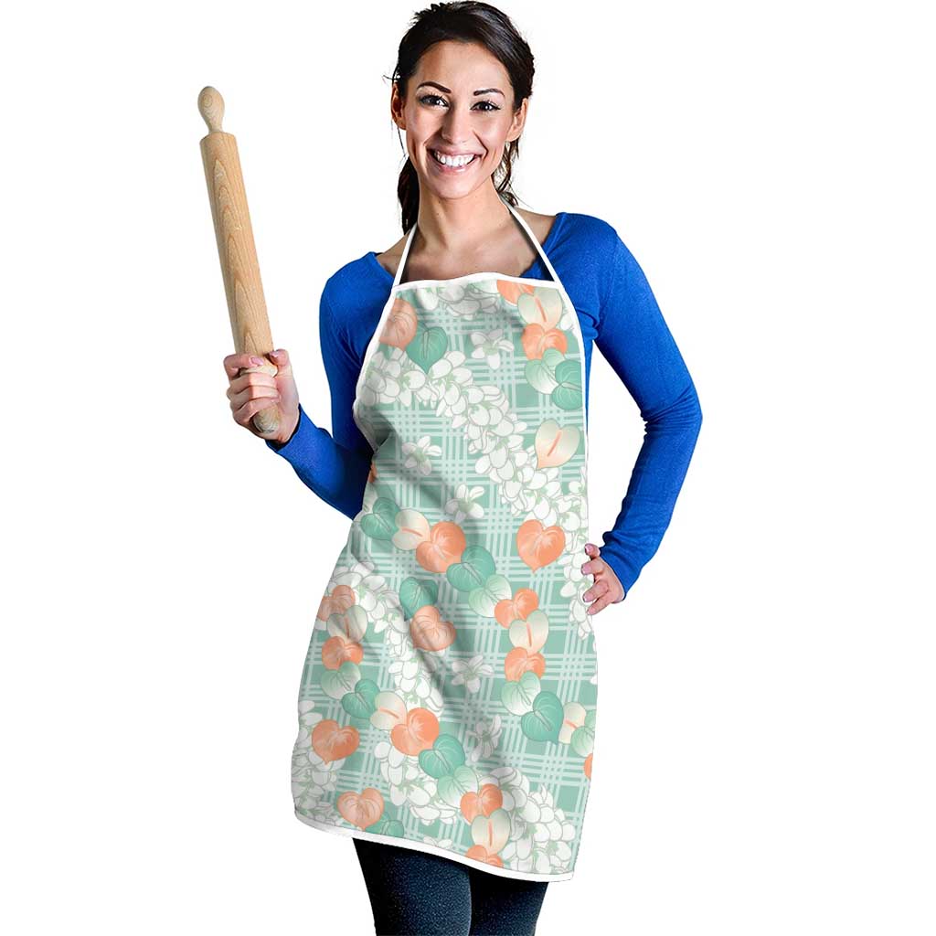 Anthurium Plumeria Lei Pastel Apron Teal Hawaiian Splendid Palaka