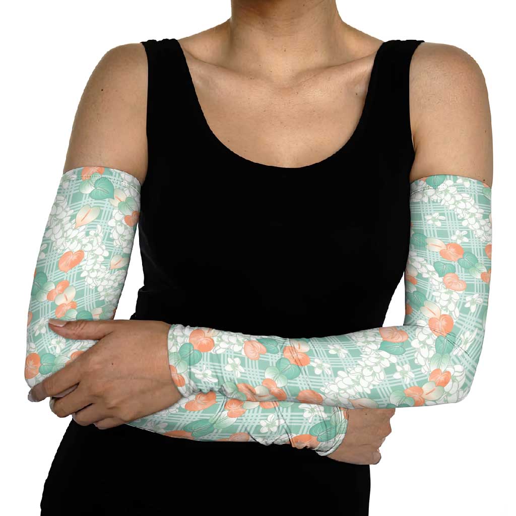 Anthurium Plumeria Lei Pastel Arm Sleeves Teal Hawaiian Splendid Palaka