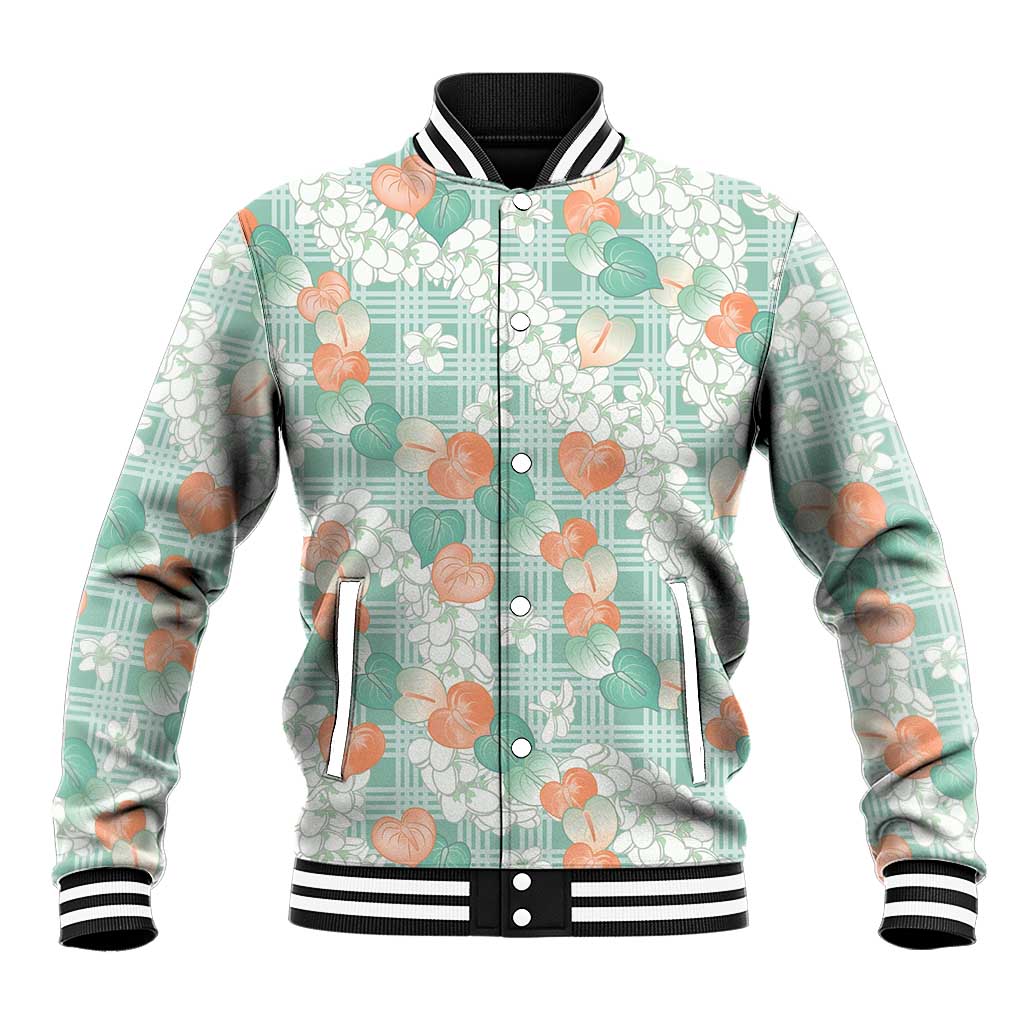 Anthurium Plumeria Lei Pastel Baseball Jacket Teal Hawaiian Splendid Palaka