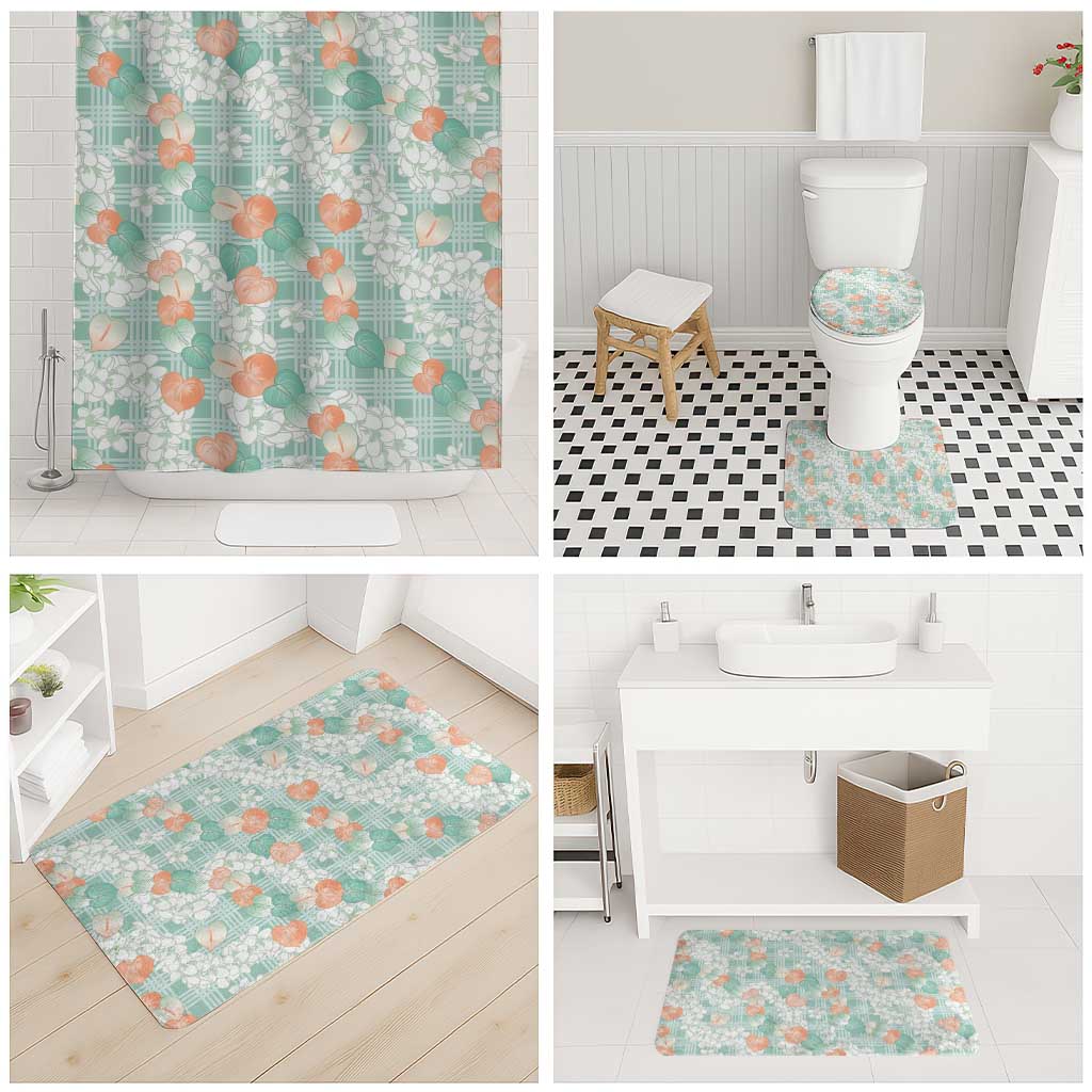 Anthurium Plumeria Lei Pastel Bathroom Set Teal Hawaiian Splendid Palaka