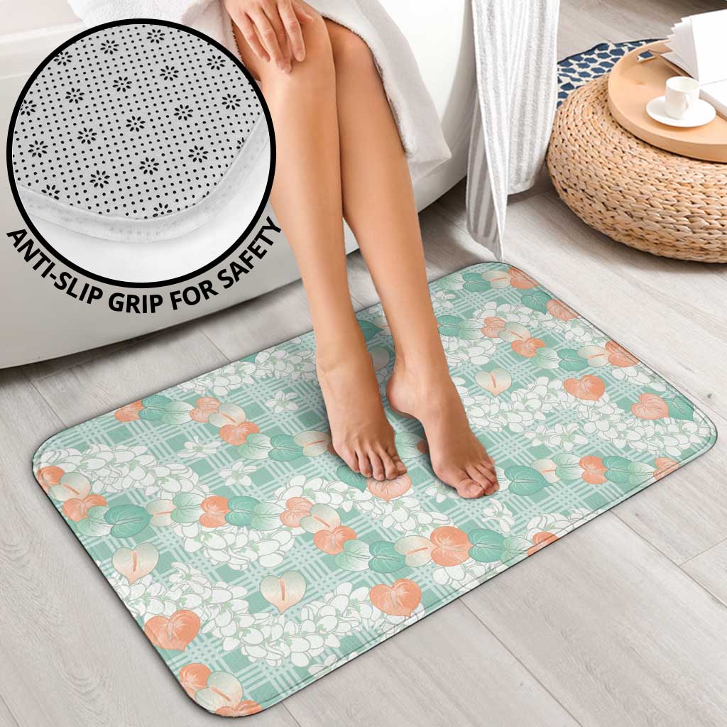 Anthurium Plumeria Lei Pastel Bathroom Set Teal Hawaiian Splendid Palaka