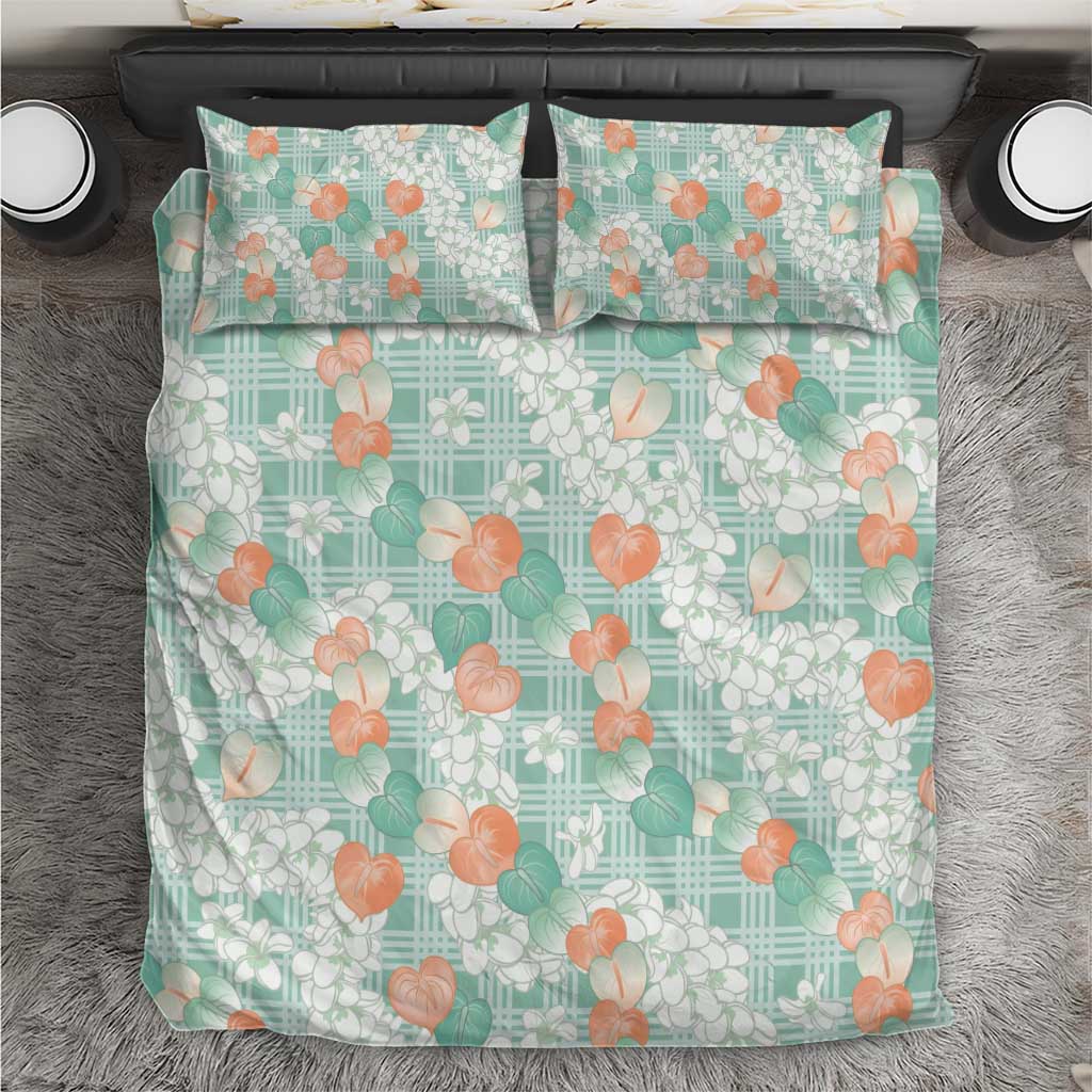 Anthurium Plumeria Lei Pastel Bedding Set Teal Hawaiian Splendid Palaka