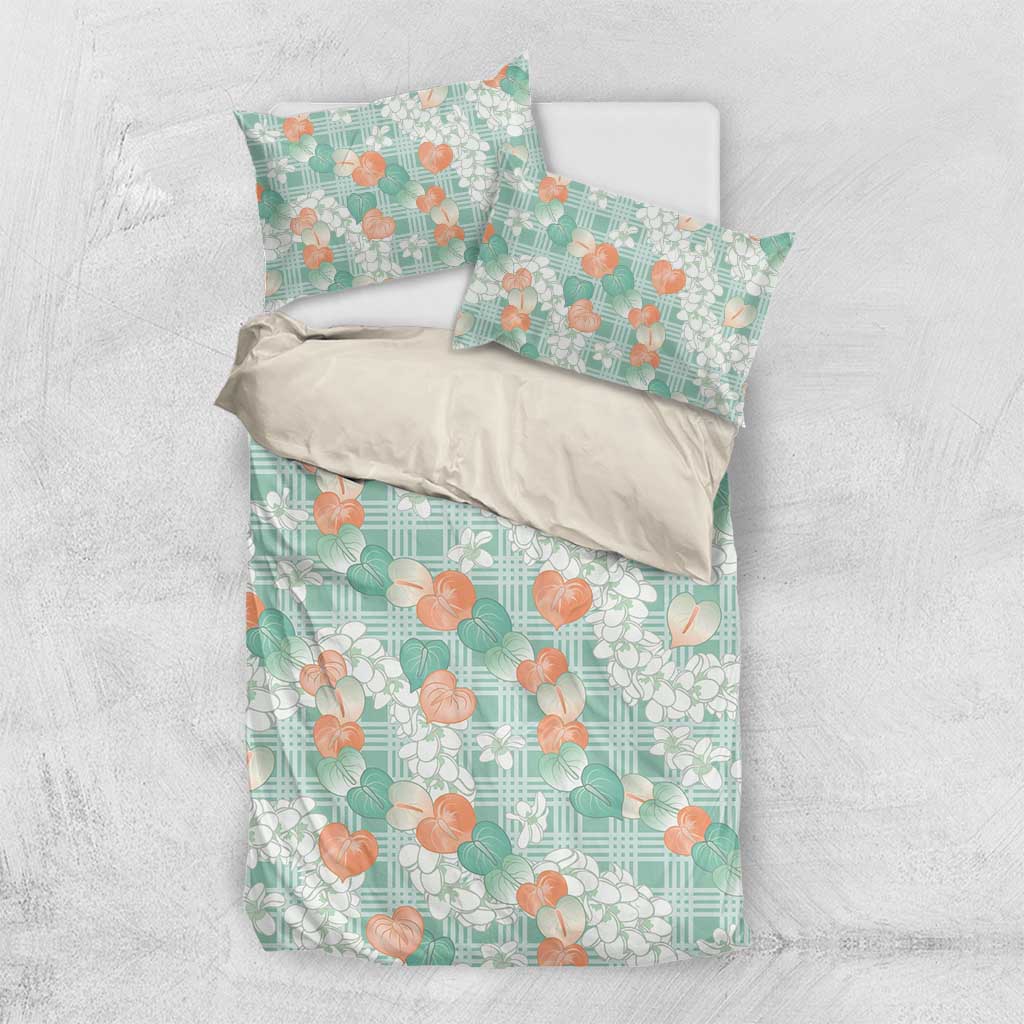 Anthurium Plumeria Lei Pastel Bedding Set Teal Hawaiian Splendid Palaka