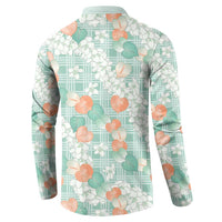 Anthurium Plumeria Lei Pastel Button Sweatshirt Teal Hawaiian Splendid Palaka
