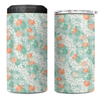 Anthurium Plumeria Lei Pastel 4 in 1 Can Cooler Tumbler Teal Hawaiian Splendid Palaka