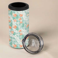 Anthurium Plumeria Lei Pastel 4 in 1 Can Cooler Tumbler Teal Hawaiian Splendid Palaka